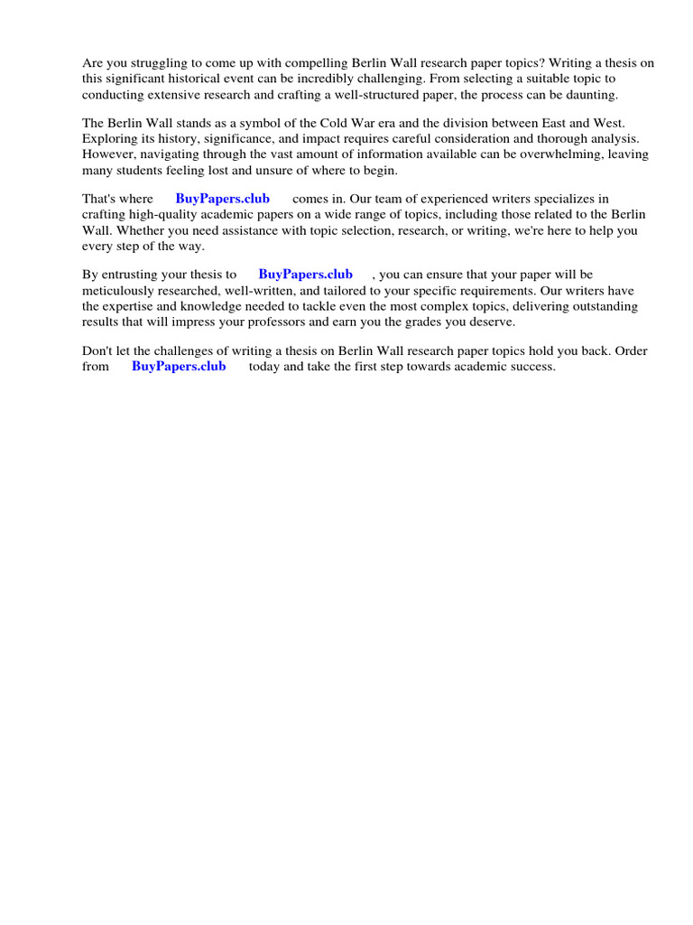 Berlin Wall Research Paper Topics Download Free PDF Berlin Wall