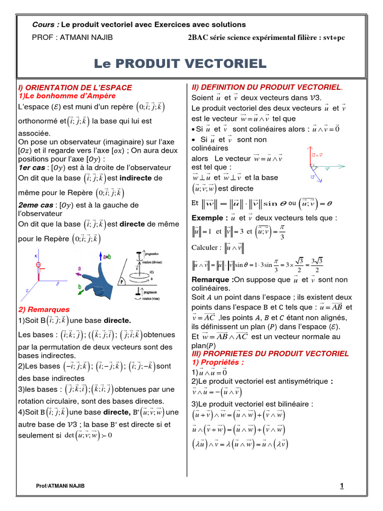 Cours et Exercices sur le Produit Vectoriel | PDF | Base (algèbre ...