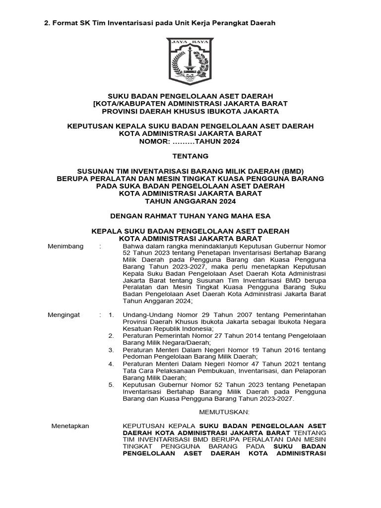 Form Sistem Format SK Tim Inventarisasi UKPD - SDN DK 11 | PDF ...