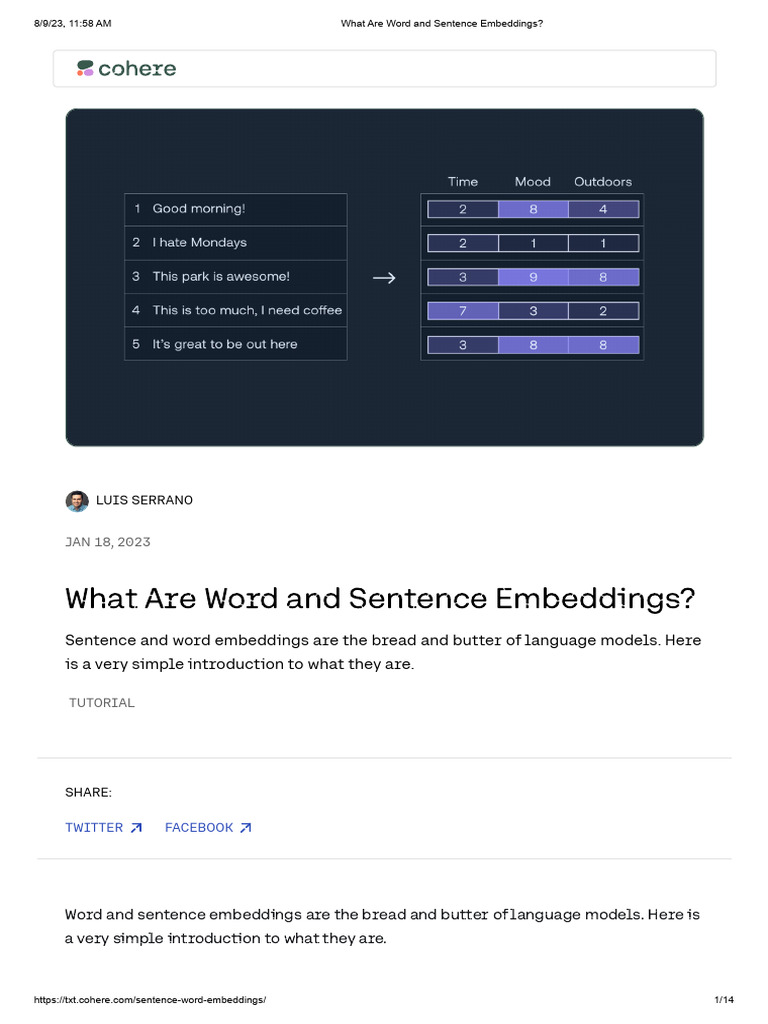 Word & Sentence Embeddings Guide | PDF | Cartesian Coordinate System ...