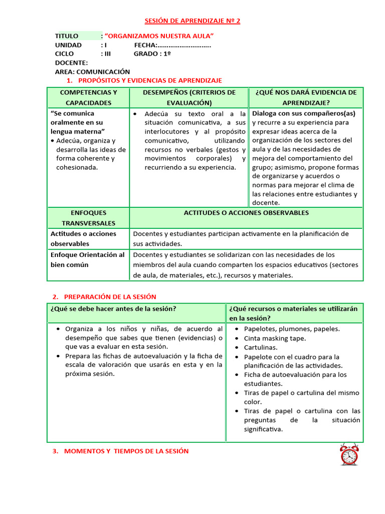 SESIÓN DE APRENDIZAJE Organizamos Nuestra Aula | PDF | Salón de clases ...