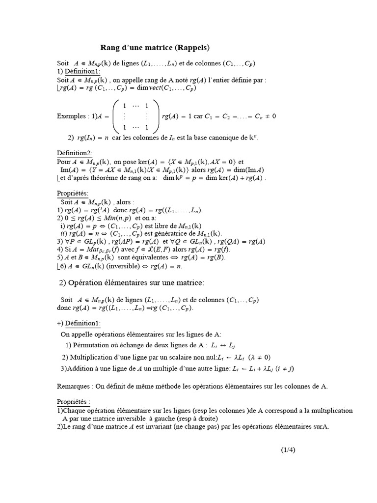 Rang et Inversion de Matrices par Gauss | PDF | Matrice (Mathématiques ...
