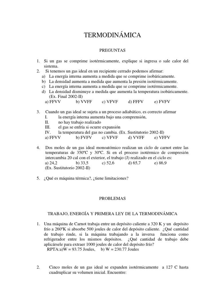 Termodinámica: Preguntas y problemas sobre procesos de gases ideales ...