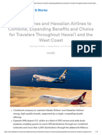 Alaska Airlines and Hawaiian Airlines To Combine, Expanding Bene Ts and Choice For Travelers Throughout Hawai I and The West Coast