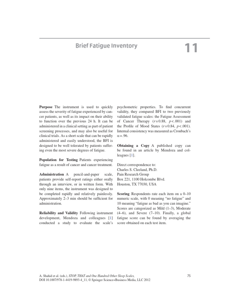 Brief Fatigue Inventory | Download Free PDF | Clinical Medicine ...