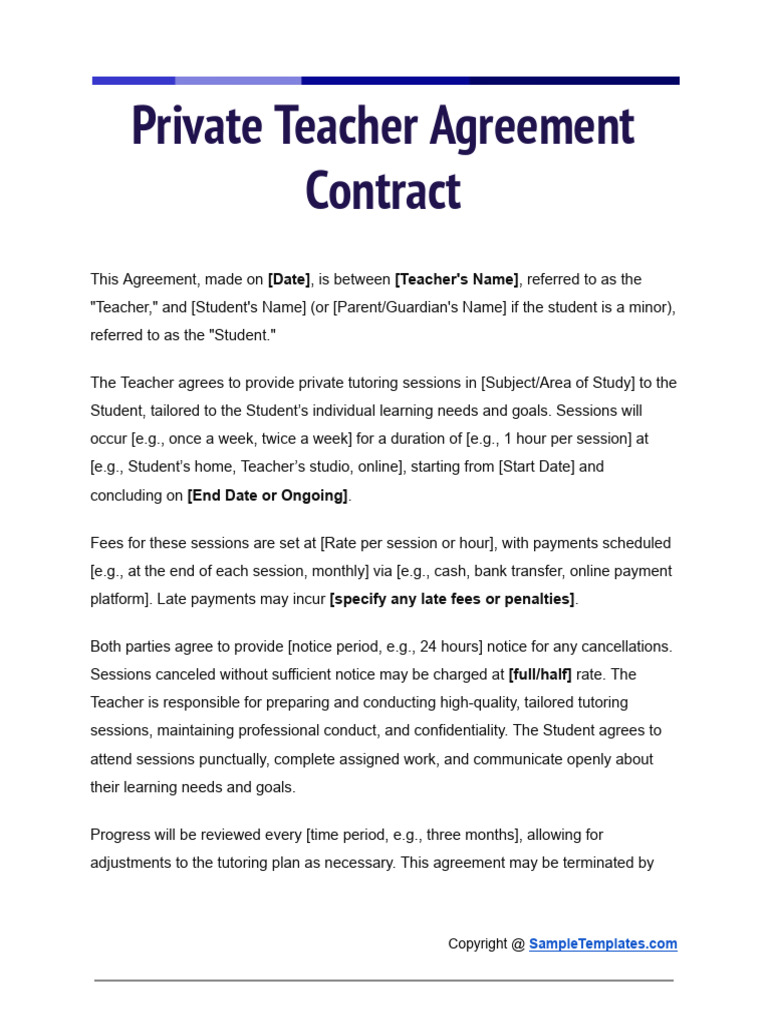 Private Teacher Agreement Template | PDF | Career & Growth | Business