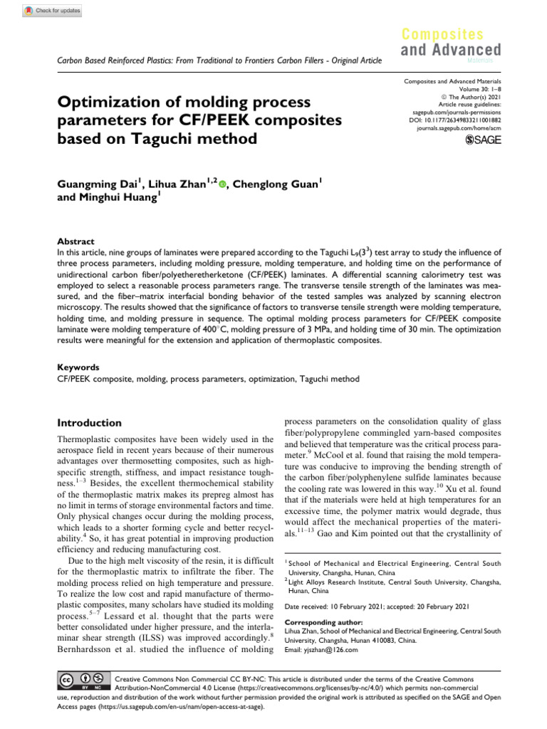 Optimization of Molding Process Parameters For CFP | PDF | Composite ...