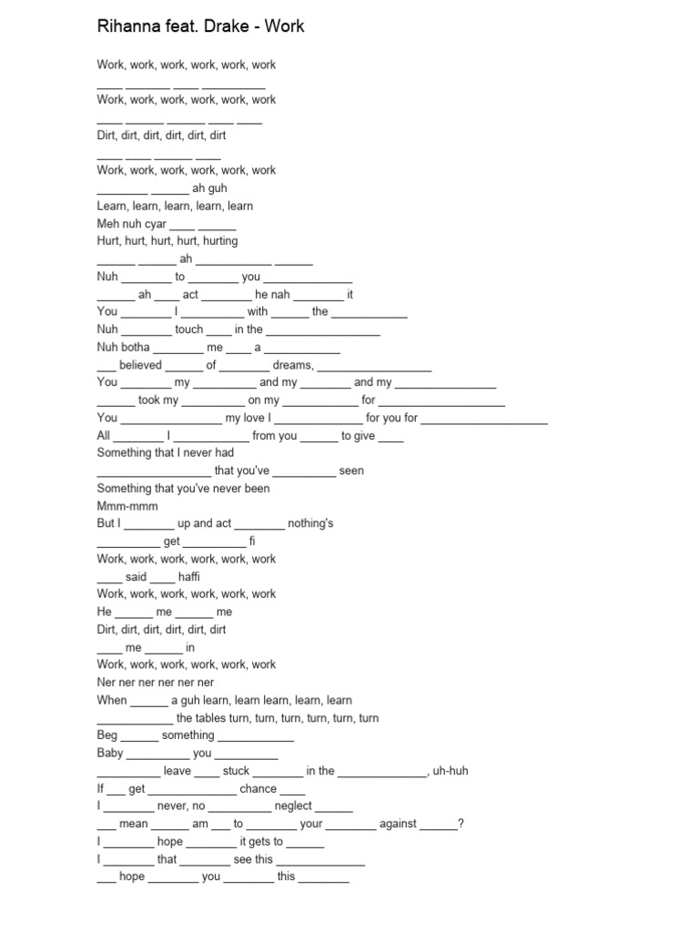 Rihanna & Drake - Work Lyrics | PDF | Self-Improvement