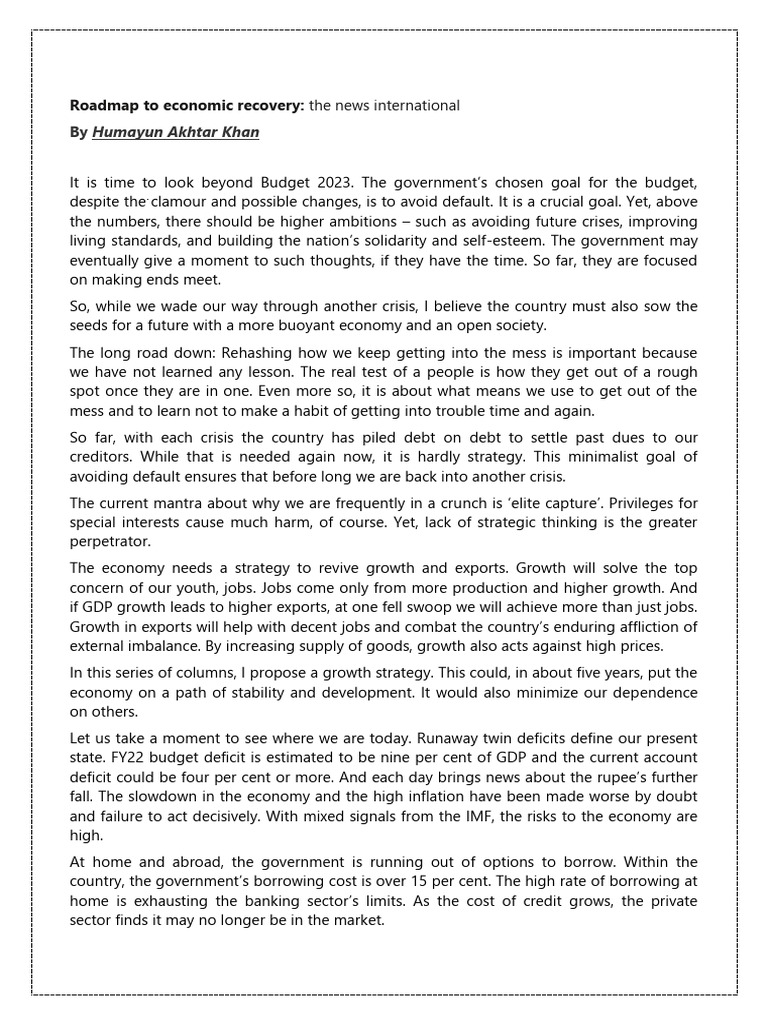 Economic Recovery Strategy for Pakistan | PDF | Debt | Government ...