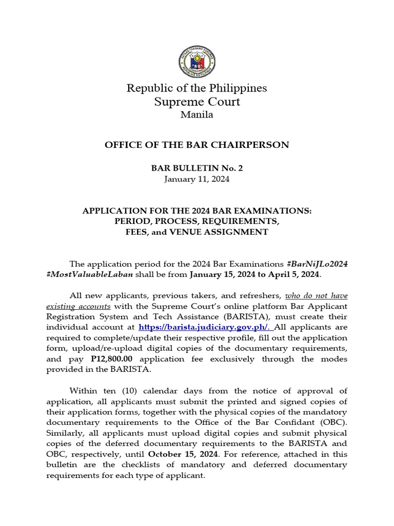 2024 Bar Exam Application Guidelines | PDF | Identity Document | Birth ...