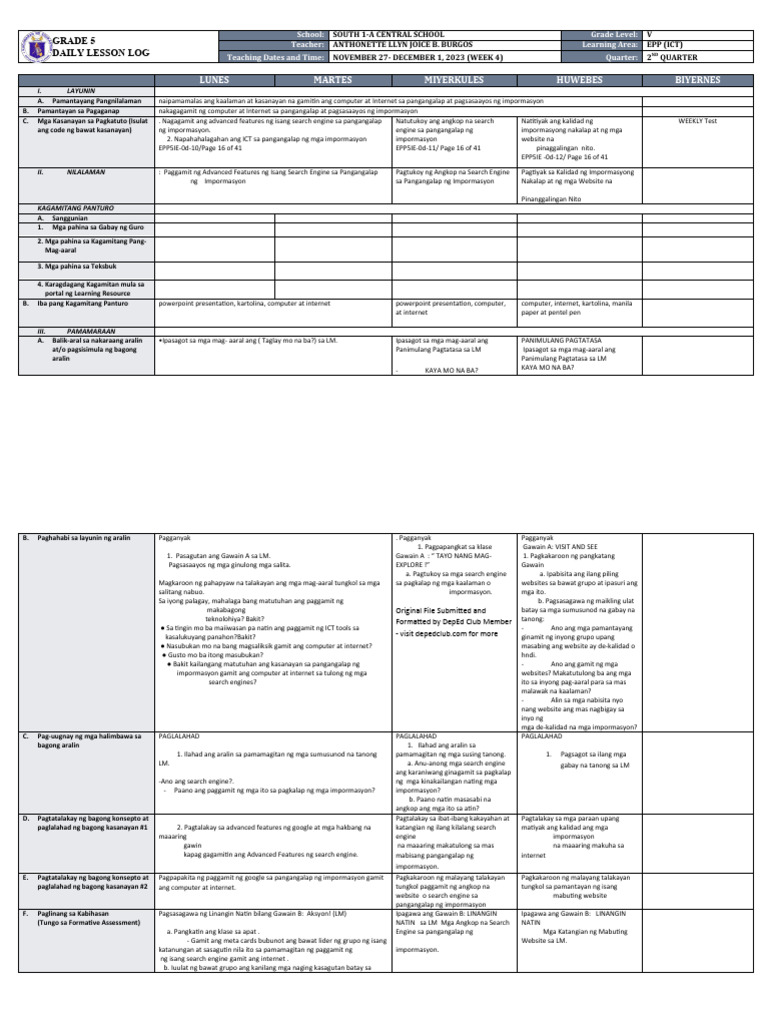 DLL - Epp 5 - Q2 - W4 | PDF