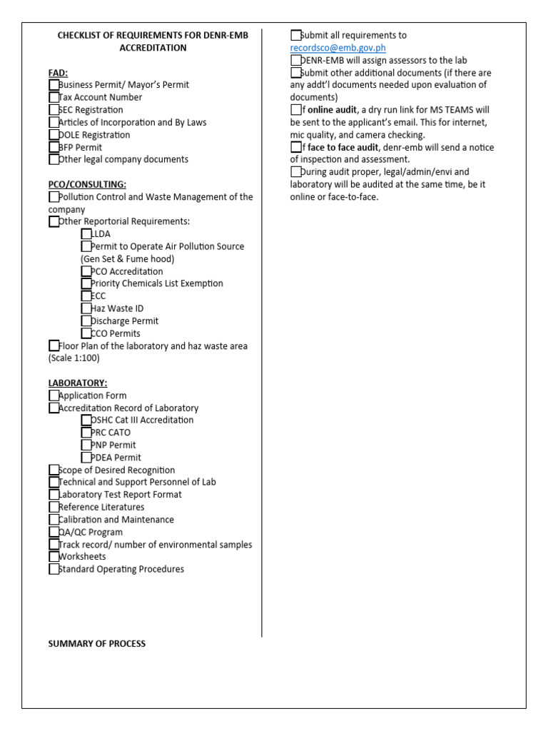 DENR-EMB Accreditation Requirements Checklist | PDF | Technology ...