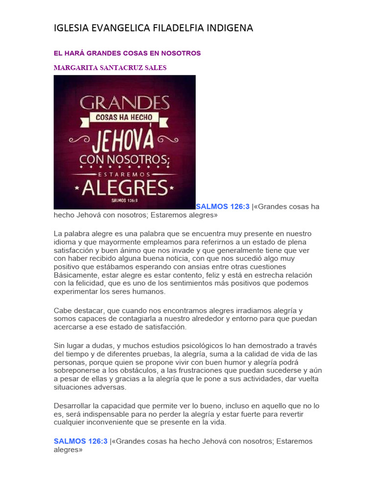 Grandes cosas de Dios en nuestras vidas | PDF | Felicidad | Salmos