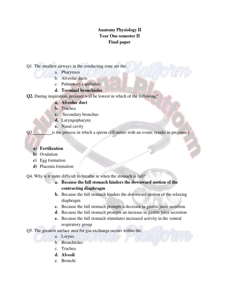 Anatomy and physiology 1st semester bsn practice mcqs with key yt insta