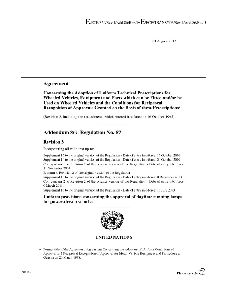 Agreement United Nations PDF Headlamp Incandescent Light Bulb