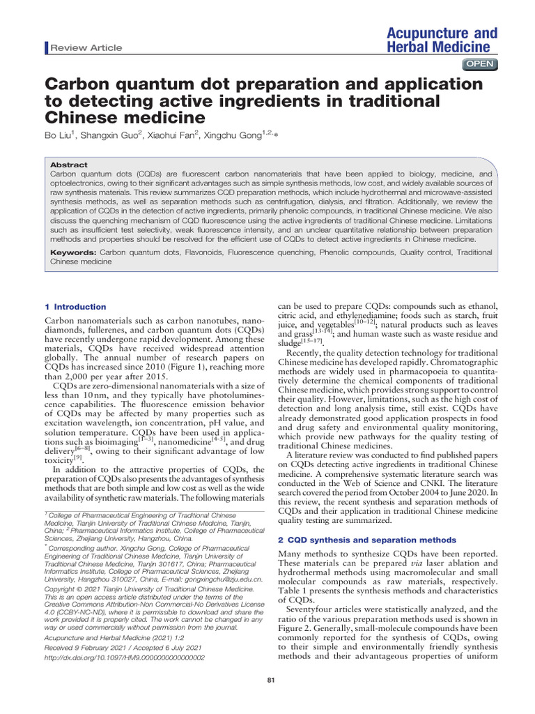 Carbon Quantum Dot Preparation and Application | PDF | Materials ...