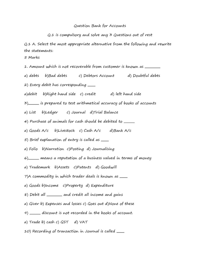 Accounting Question Bank and Solutions PDF Debits And Credits