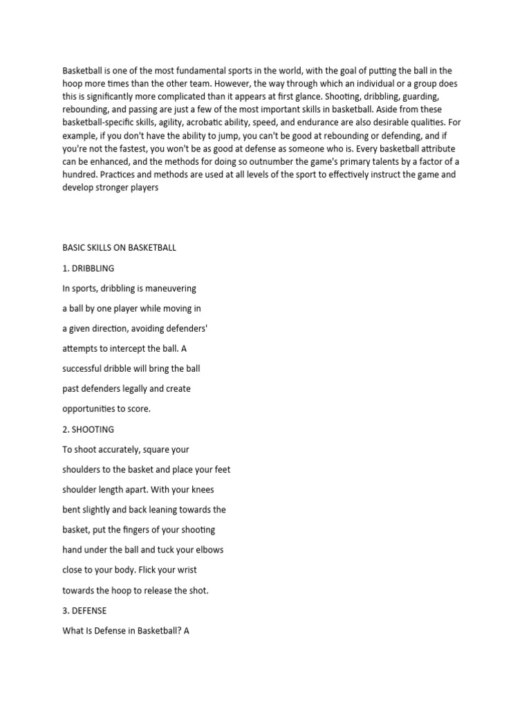 Essential Basketball Skills and Benefits | PDF