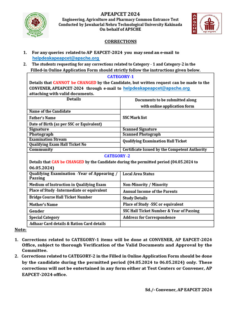 AP EAPCET 2024 Application Corrections Guide | PDF | Advanced Placement ...