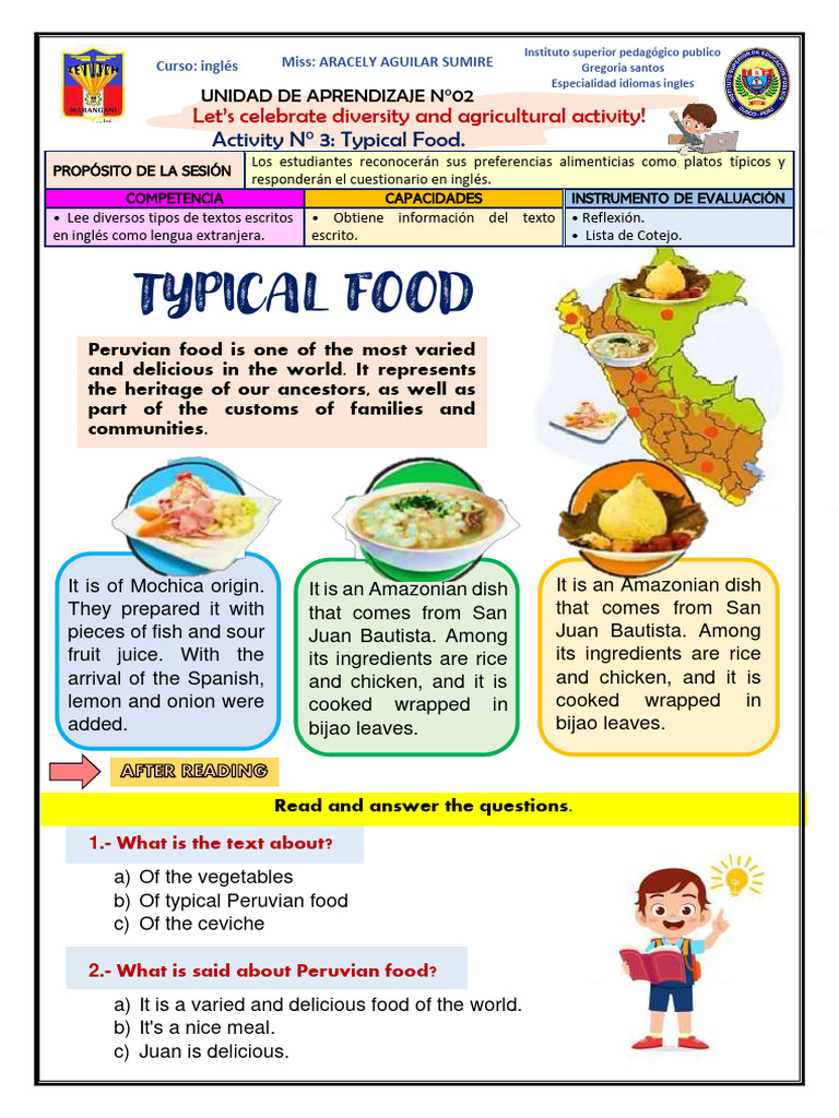 Peruvian Food Worksheet for Kids | PDF | Western Cuisine | Food And ...