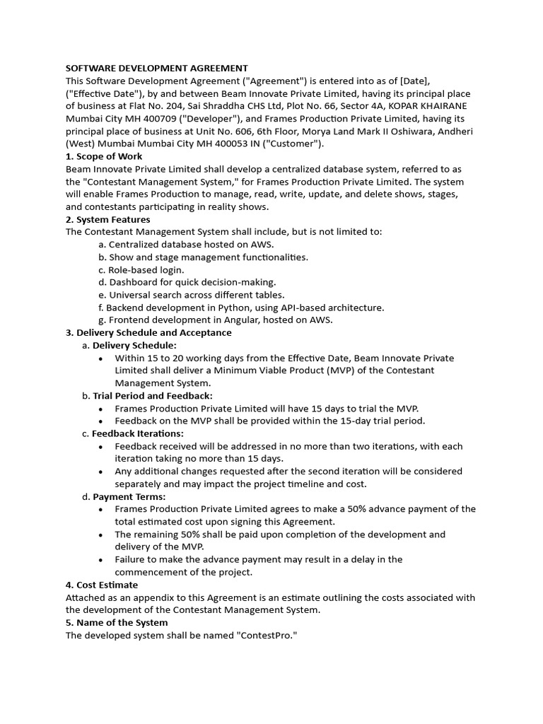 Software Development Agreement | PDF | Indemnity | Intellectual Property