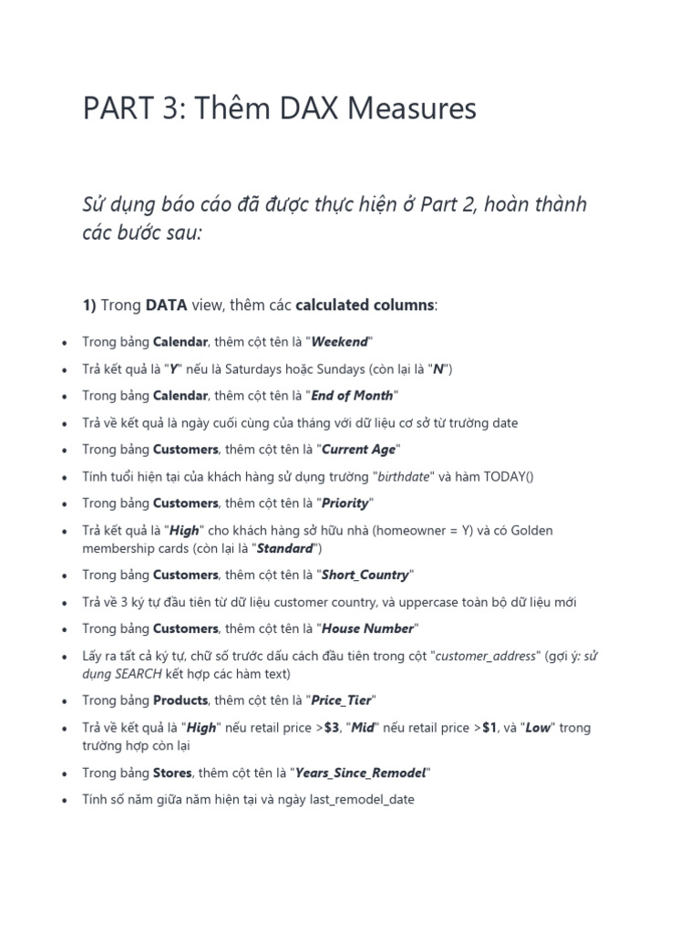 Part 3 - Thêm DAX Measures | PDF