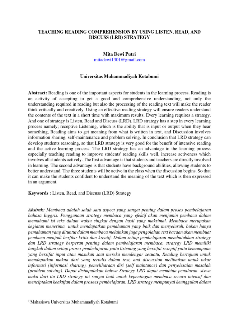 Teaching Reading with LRD Strategy | PDF | Reading Comprehension | Learning