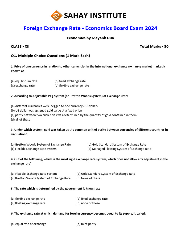 Foreign Exchange Rate Exam Questions | PDF | Exchange Rate | Floating ...