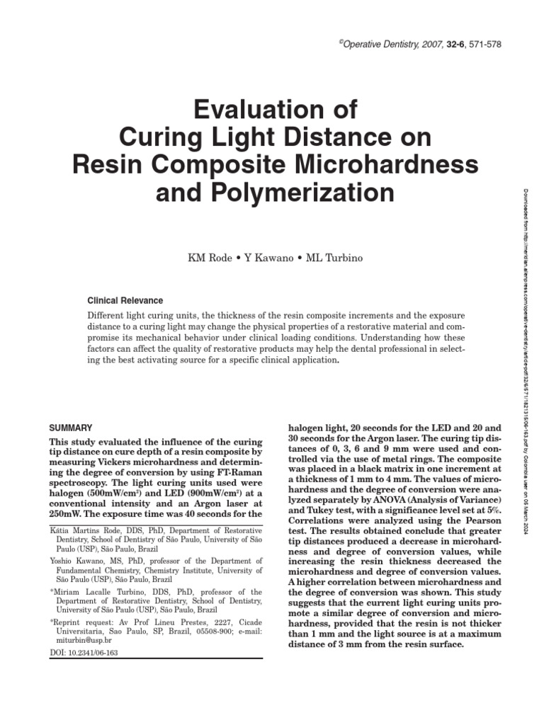 Curing Light Distance Effects on Resin Hardness | PDF | Dental ...