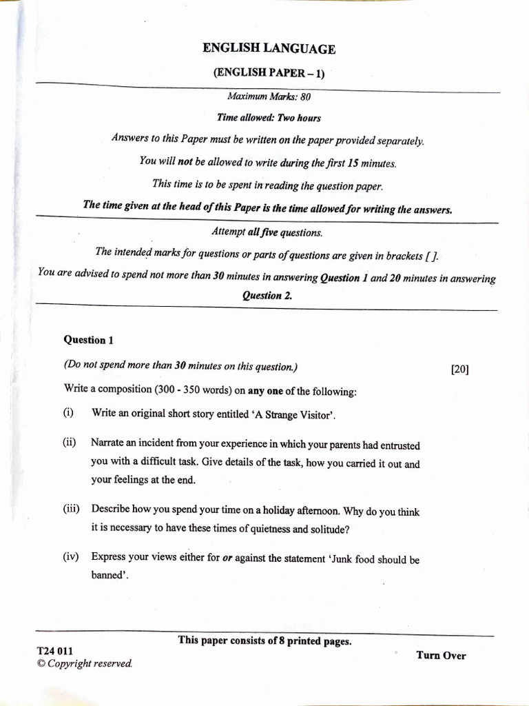 English Paper - 1 Language | PDF