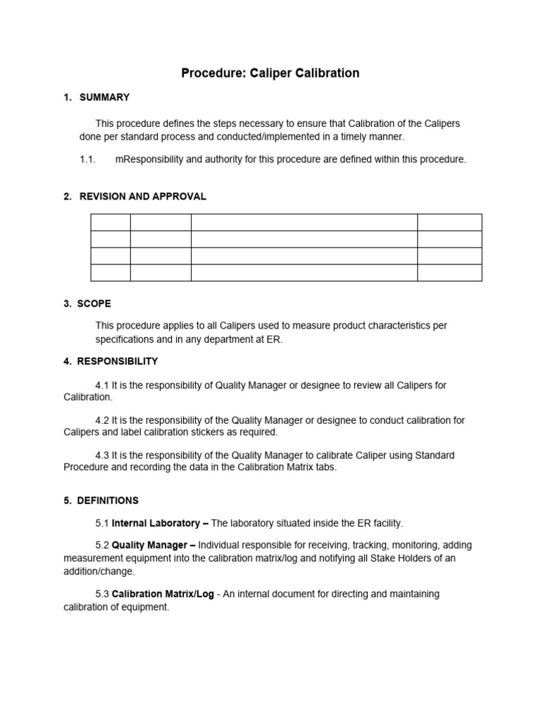 Caliper Calibration Procedure Guide | PDF | Calibration | Metrology