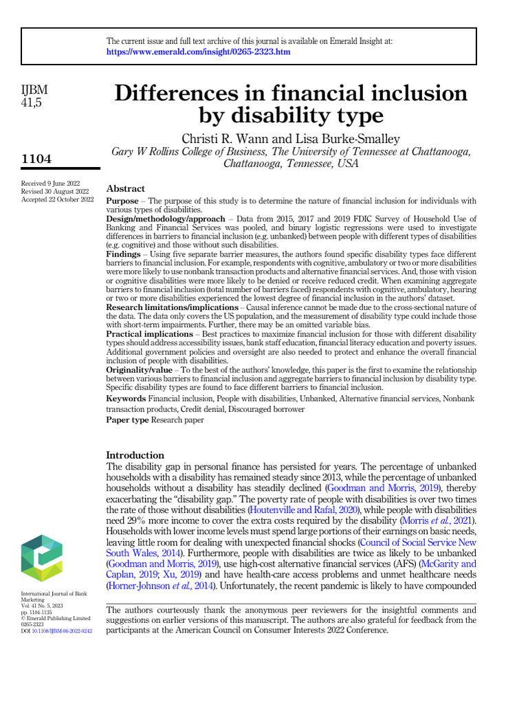Financial Inclusion Barriers by Disability | PDF | Financial Inclusion ...