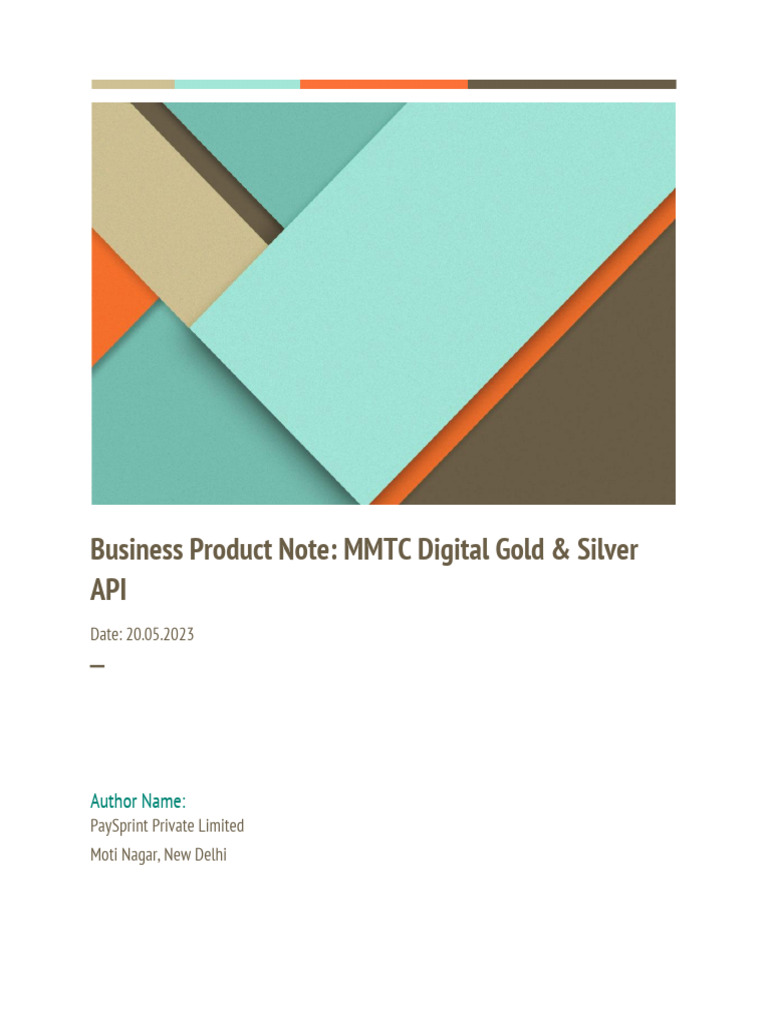 Business Product Note - Digital Gold & Silver API | PDF | Bullion ...