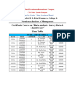 Time Table BBA Data Analysis Certificate Course