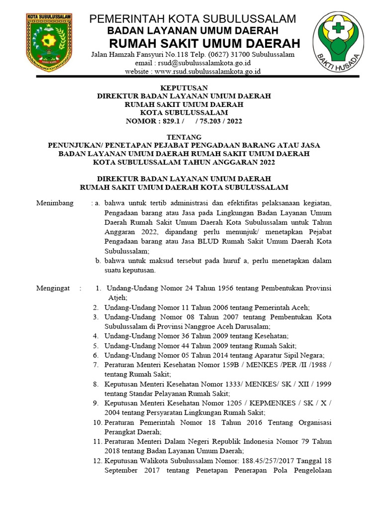 SK Pejabat Pengadaan Barang - Jasa | PDF
