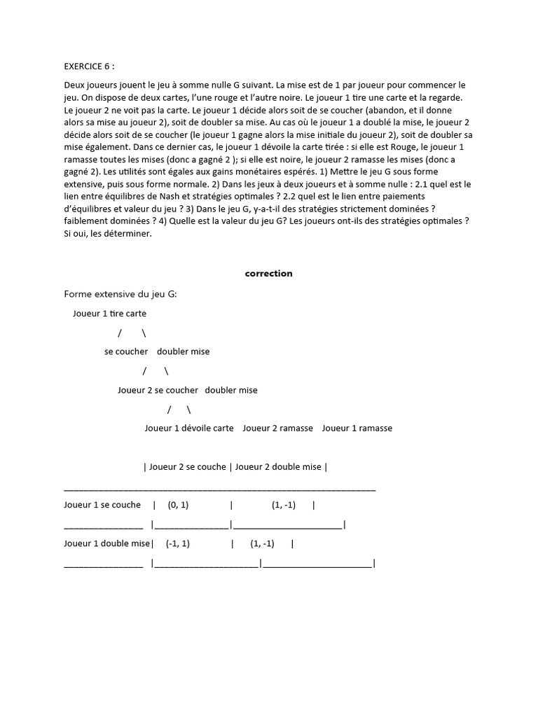 Stratégies dans le jeu à somme nulle G | PDF