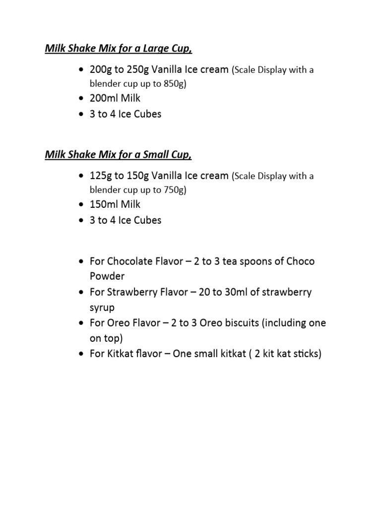 Milk Shake Mix For A Large Cup | PDF
