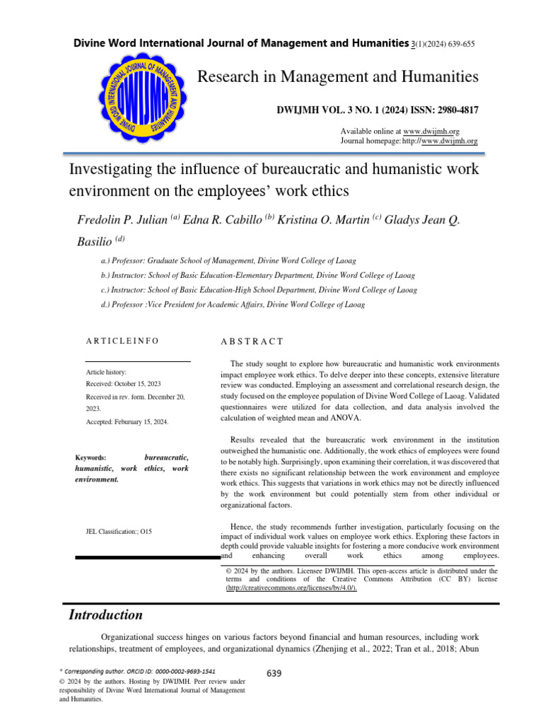 Investigating The Influence of Bureaucratic and Humanistic Work ...