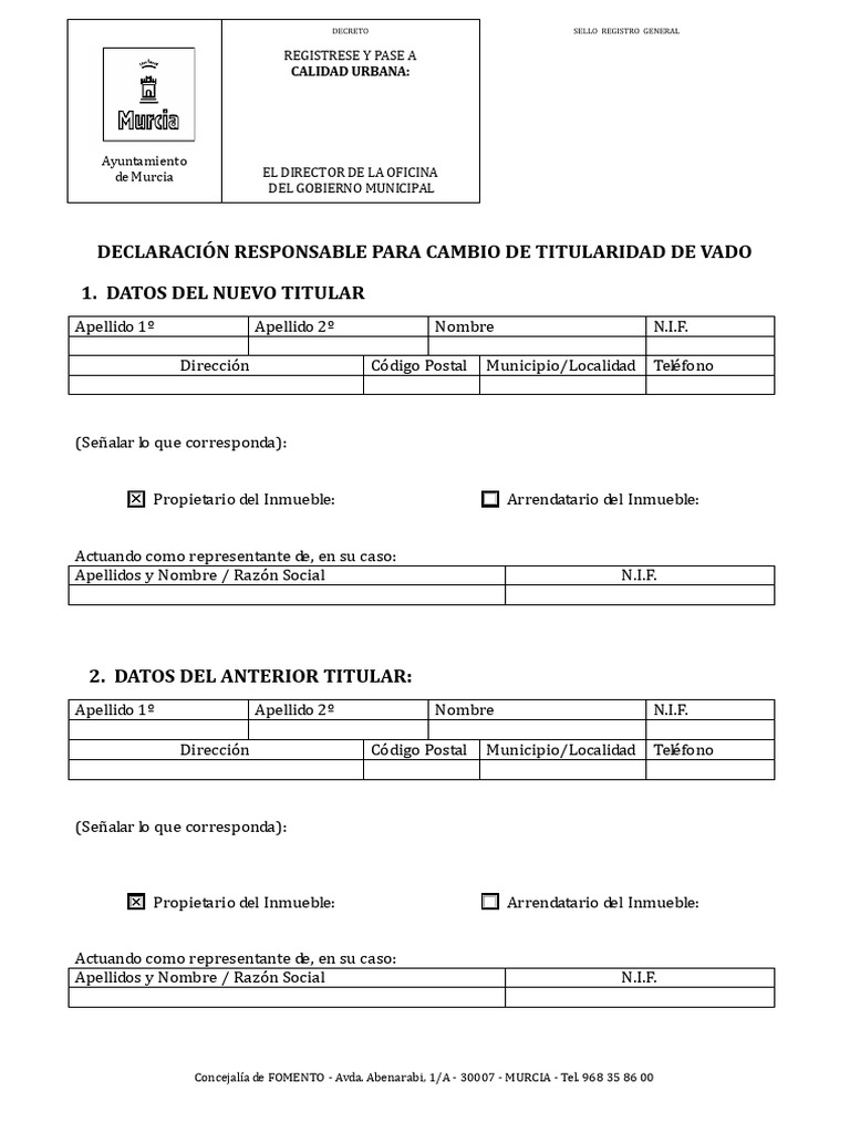 Declaración para Cambio de Titularidad de Vado | PDF | Justicia