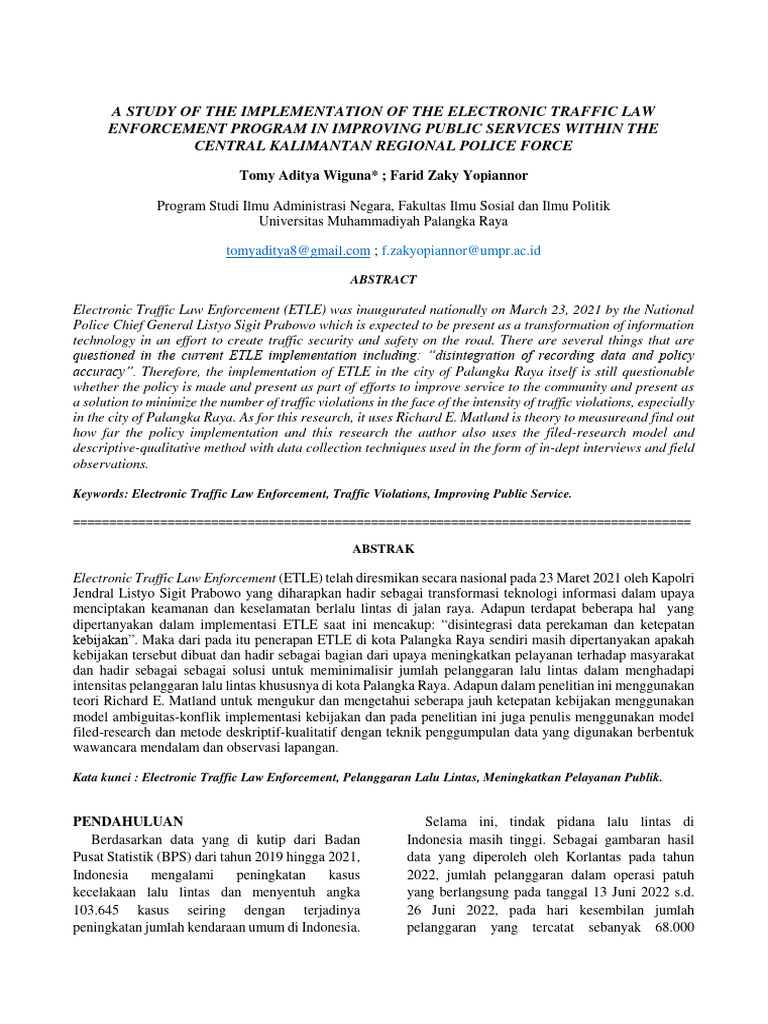 ETLE Implementation in Central Kalimantan | PDF