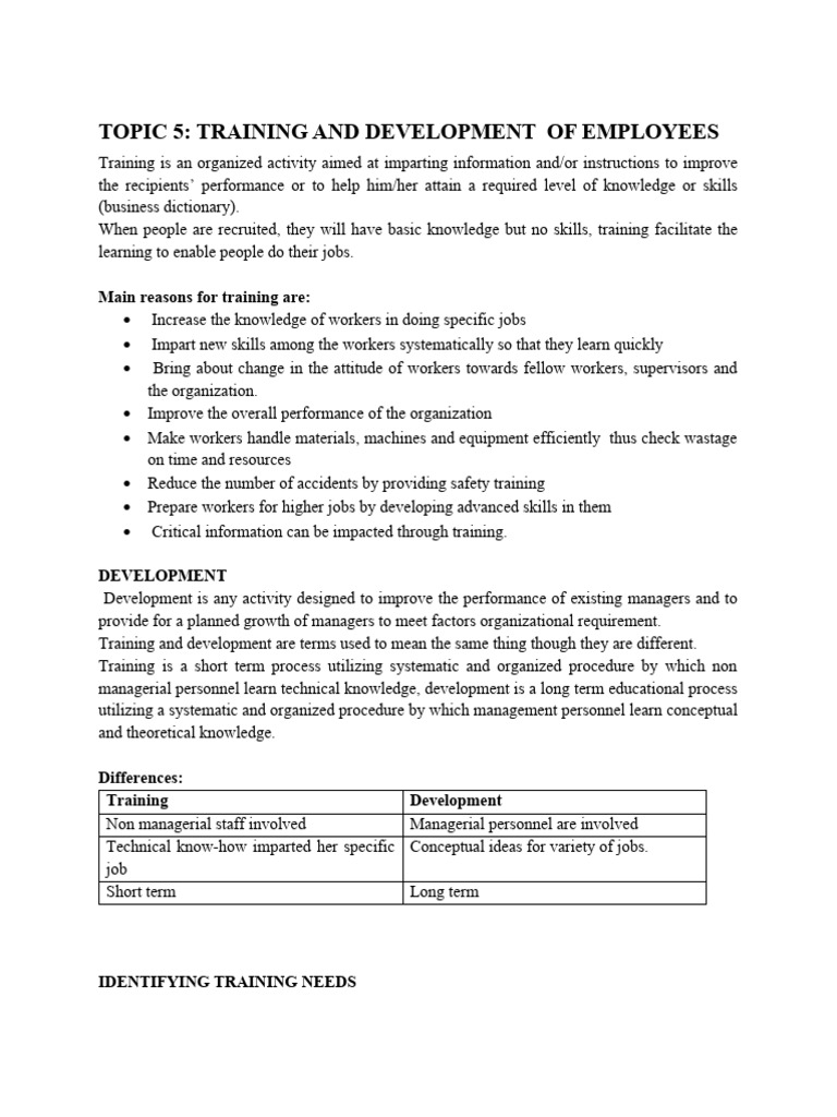 Topic 5 training and development of employees pdf employment