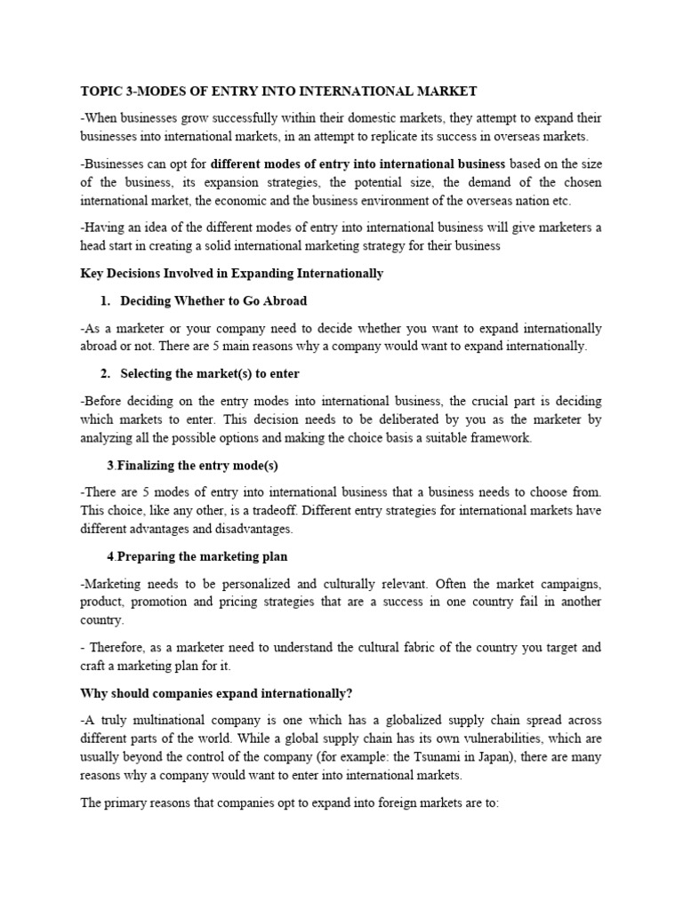 Topic 3 - Modes of Entry Into International Business | PDF ...
