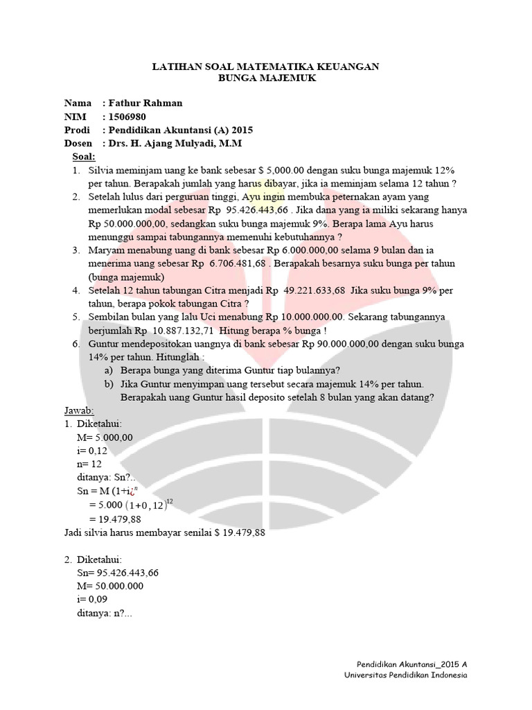 Latihan Soal Matematika Keuangan Bunga M Pdf