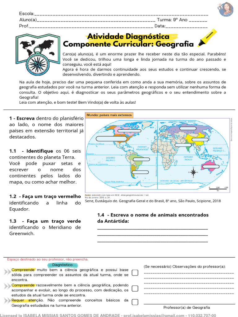 9º+ano+ +Atividade+Diagnóstica+9º+Ano+2024+ Geografia +Profa.+Sorrá ...