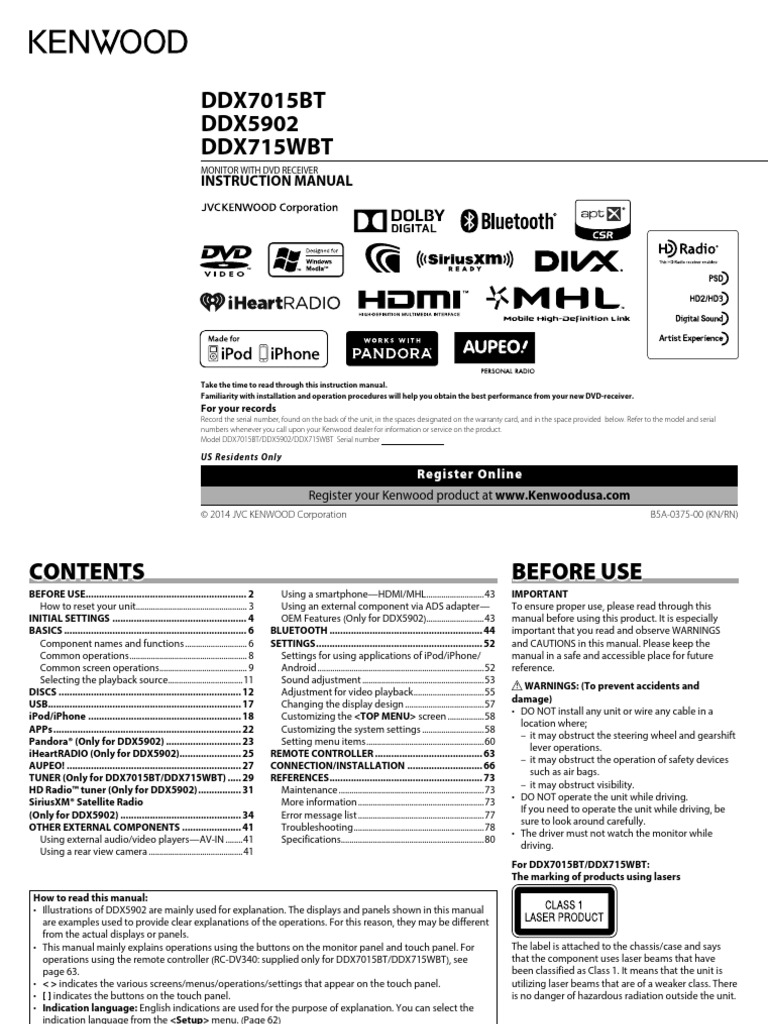 Kenwood Ddx715wbt User Manual PDF | Download Free PDF | Radio