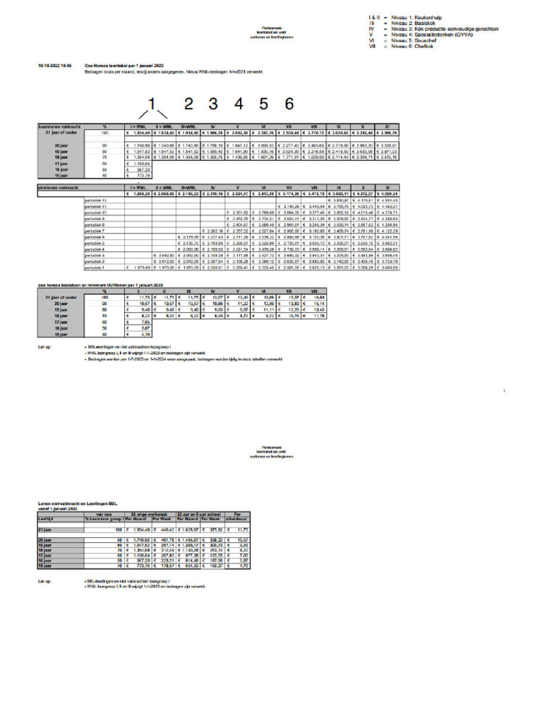 Loontabel Cao Horeca Per 1 Januari 2023 1 PDF