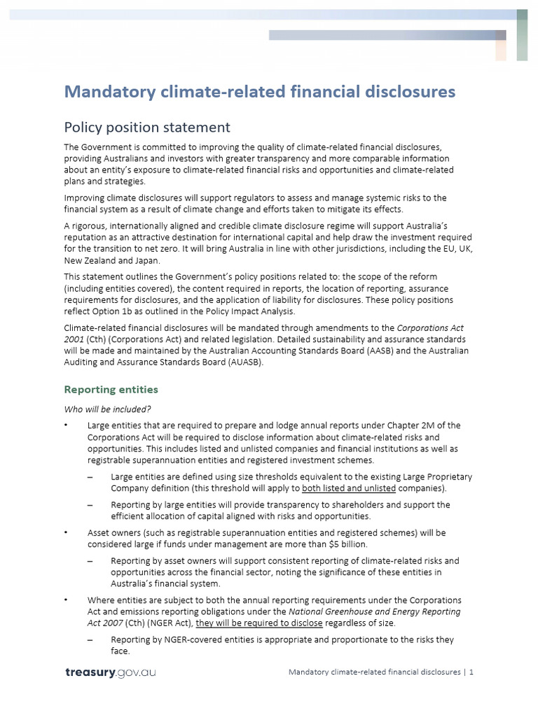 Australia Propose Mandatory Climate-Related Reporting | PDF | Business ...