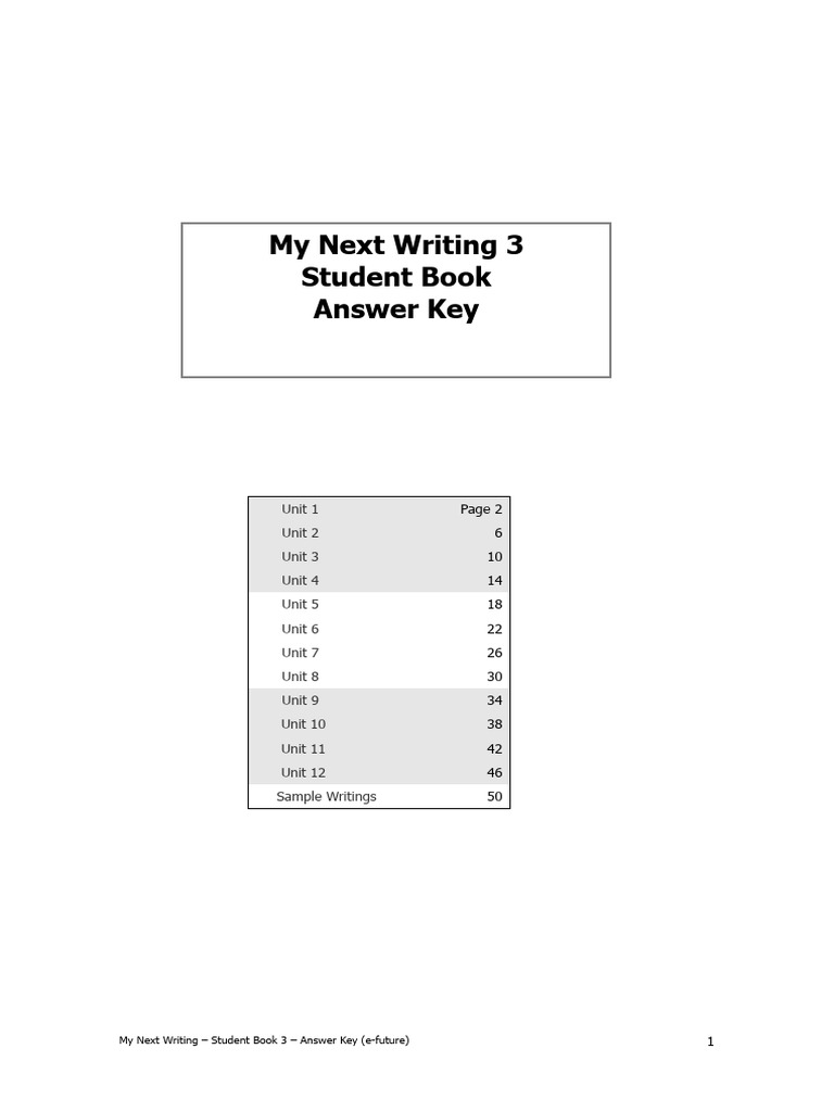 My Next Writing 3 Answer Key | PDF | Travel | Home & Garden