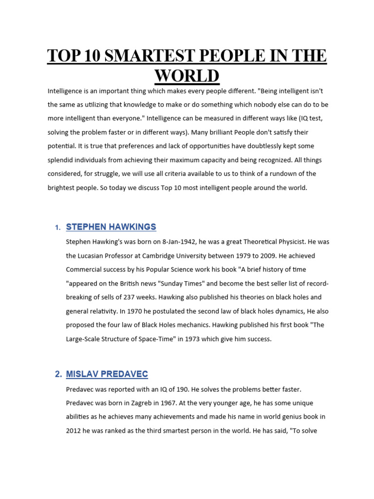 Top 10 Smartest People in The World - Edited | PDF | Stephen Hawking ...