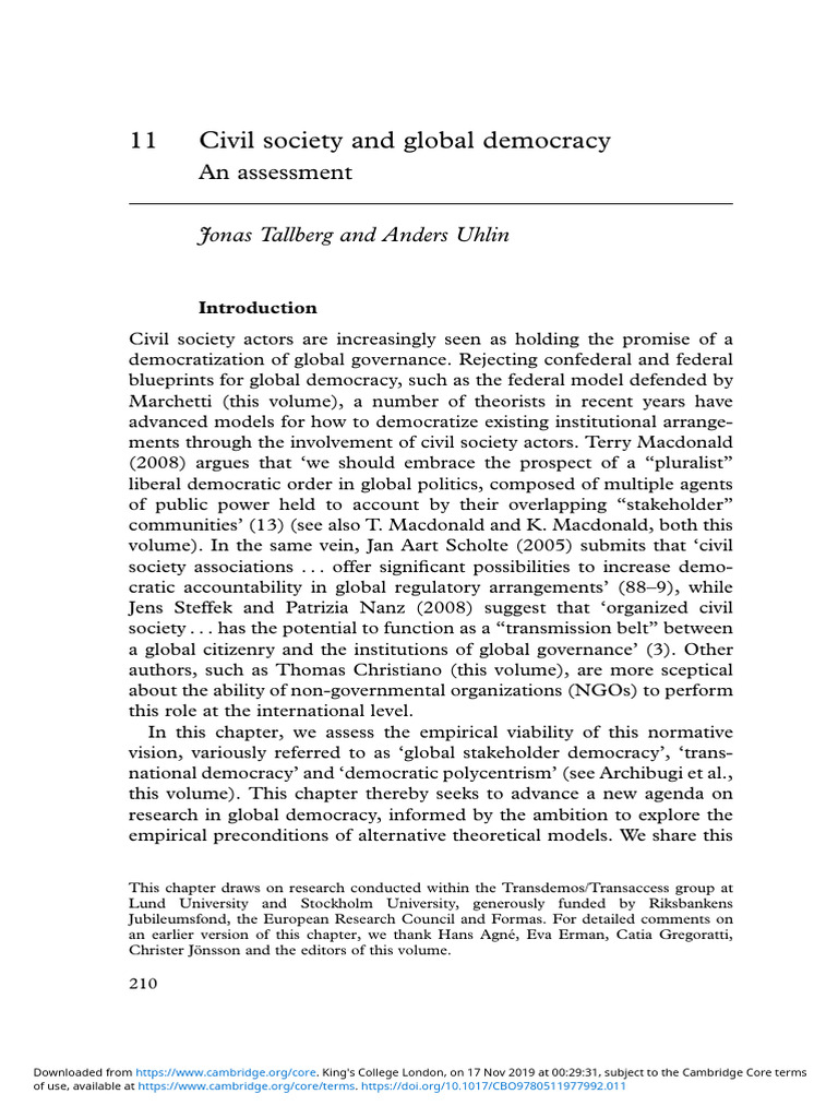 Civil Society's Role in Global Democracy | PDF | Governance | Non ...